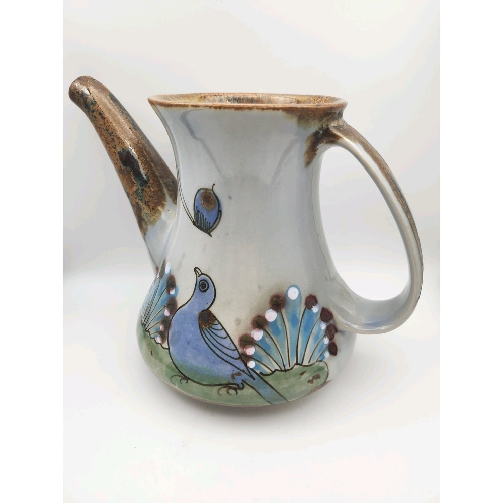 El Palomar Stoneware Tonala Pottery Signed Ken Edwards Mexico Blue Bird No Lid